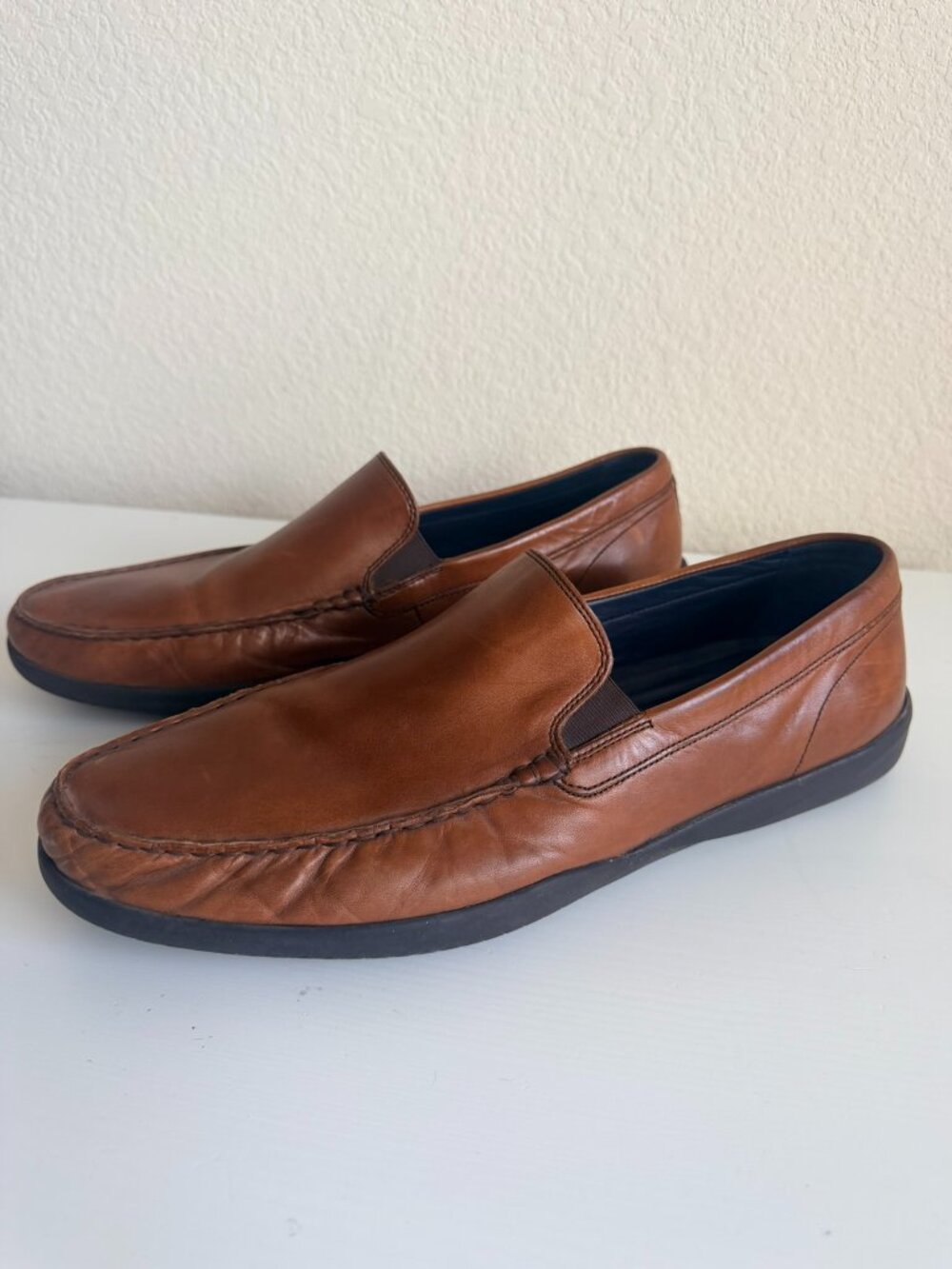 Cole Haan Cognac Brown Leather Venetian Loafers Slip-On Moc Toe Size 12